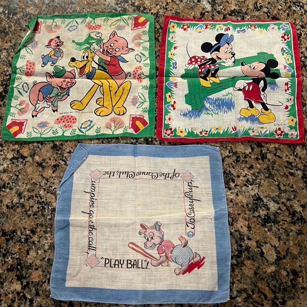 Three vintage Disney handkerchiefs